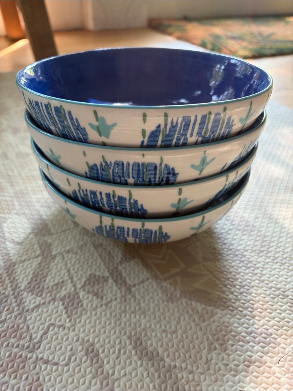 Anthropologie Deep Blue Hand-Painted Ceramic Bowls - Set of 4